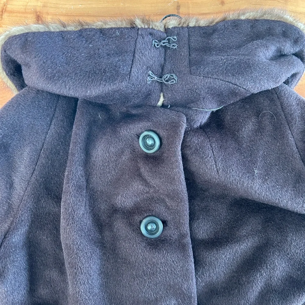 Vintage 60’s Ladies Brown Fox Fur Collar Mink Button Down Long Trench Coat - Picture 7 of 9